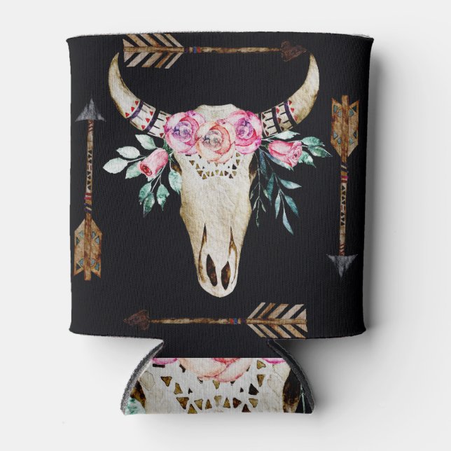 Enfriador De Latas Arte de acuarela de cráneo de ciervo bohemio (Anverso)