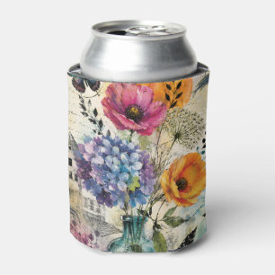 Enfriador De Latas Arte de Collage de Medios Mixtos Botánicos Vibrant