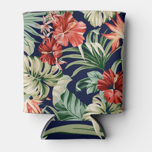 Enfriador De Latas Arte de flores tropicales exóticas. (Anverso)