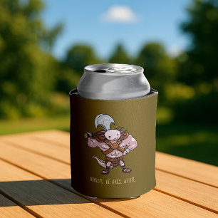 Enfriador De Latas Arte de guerrero gladiador Axolotl con un hacha