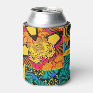 Enfriador De Latas Arte de Mariposa Rosa y Verde Acuático Vibrante Ma