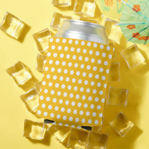 Enfriador De Latas Arte de Patrón de Lunares Amarillo Soleado Blanco