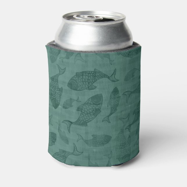 Enfriador De Latas Arte de plantilla de peces acuáticos patrón bokeh  (Reverso de la lata)