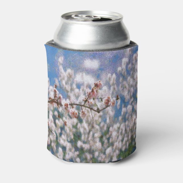 Enfriador De Latas Arte de puntillismo en árbol de almendros en flor (Reverso de la lata)