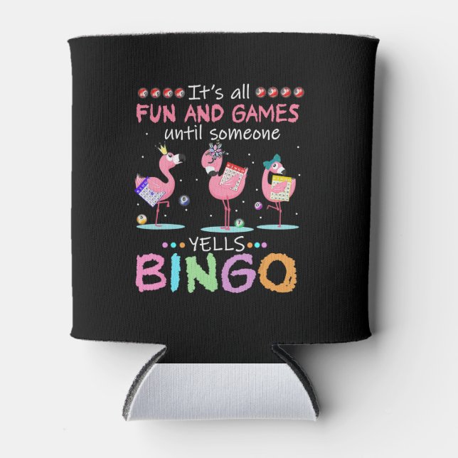 Enfriador De Latas Arte de regalos divertidos de Bingo Flamingo Rosa (Anverso)