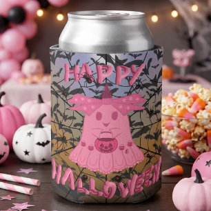 Enfriador De Latas Arte digital de Halloween feliz fantasma rosa Coqu