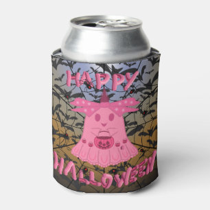 Enfriador De Latas Arte digital de Halloween feliz fantasma rosa Coqu