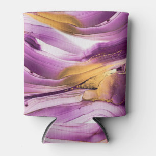 Enfriador De Latas Arte fluido, textura de oro lila.