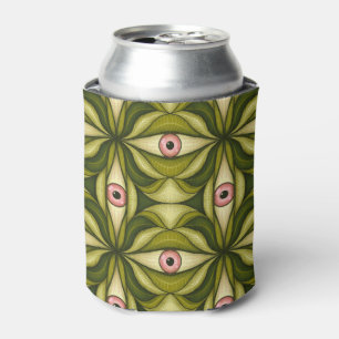 Enfriador De Latas Arte maximalista botánico verde de ojo rosa Whimsi