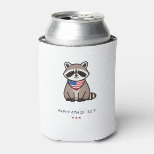 Enfriador De Latas Arte Patriótico de Mapache Feliz 4 de Julio