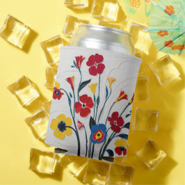 Enfriador De Latas Arte vibrante de flores rojas y amarillas