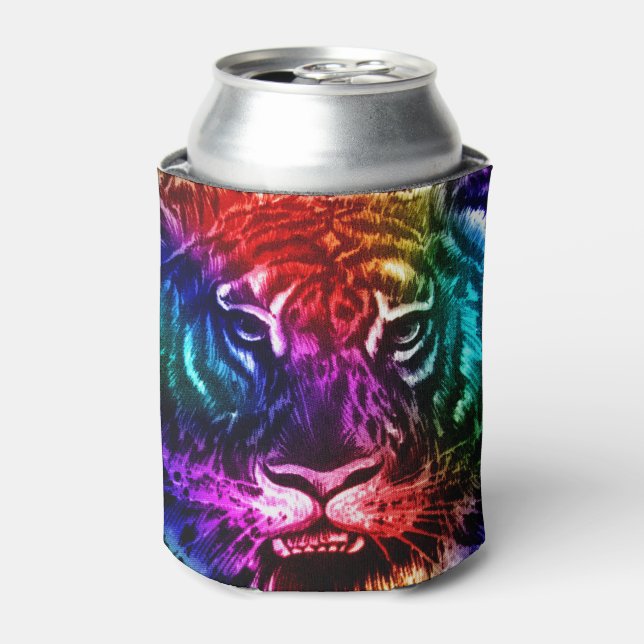 Enfriador De Latas Artsy Rainbow Tiger (Lata Anverso)