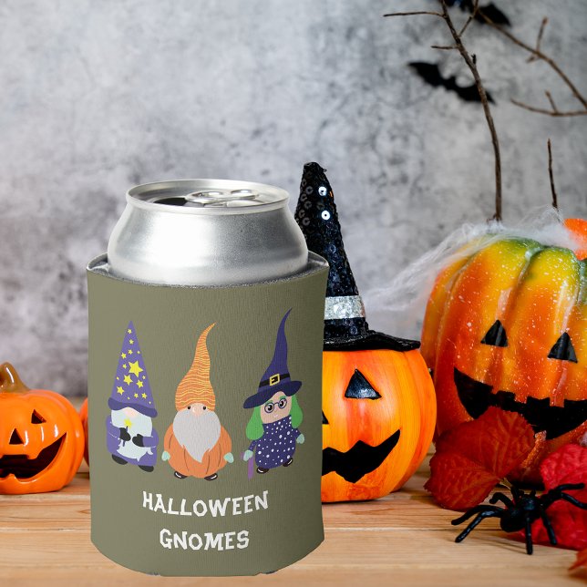 Enfriador De Latas Asistente de calabaza Bruja Halloween Gnomes (Wizard Pumpkin Witch Halloween Gnomes Can Cooler)