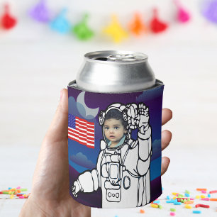 Enfriador De Latas Astronauta En La Luna Niño Del Espacio Ultraterres