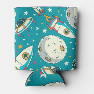 Enfriador De Latas Astronautas Doodle: Patrón de espacio reducido.