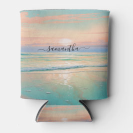 Enfriador De Latas Atardecer acuático en una playa tranquila