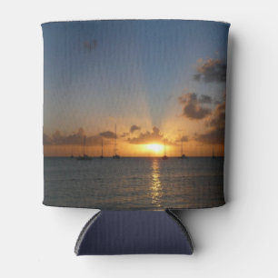 Enfriador De Latas Atardecer con veleros paisaje tropical foto