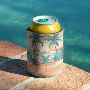 Enfriador De Latas Atardecer en Playa Tropical