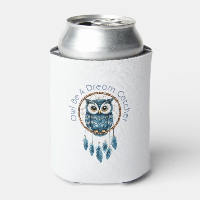 Enfriador De Latas Atrapasueños de búho azul (Lata Anverso)