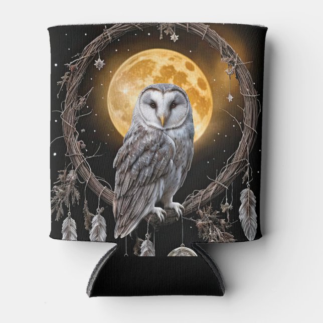 Enfriador De Latas Atrapasueños de búho Boho con Luna (Anverso)