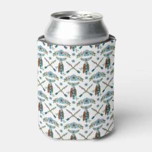 Enfriador De Latas Atrapasueños de Plumas Bohemias Flores Azules Flec