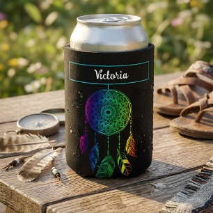 Enfriador De Latas Atrapasueños Mandala Arcoíris con Nombre Personali