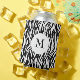 Enfriador De Latas Atrevido patrón de cebra en blanco y negro Monogra