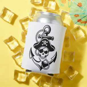 Enfriador De Latas Audaz Skull Pirata y Anchor - Diseño Nautico