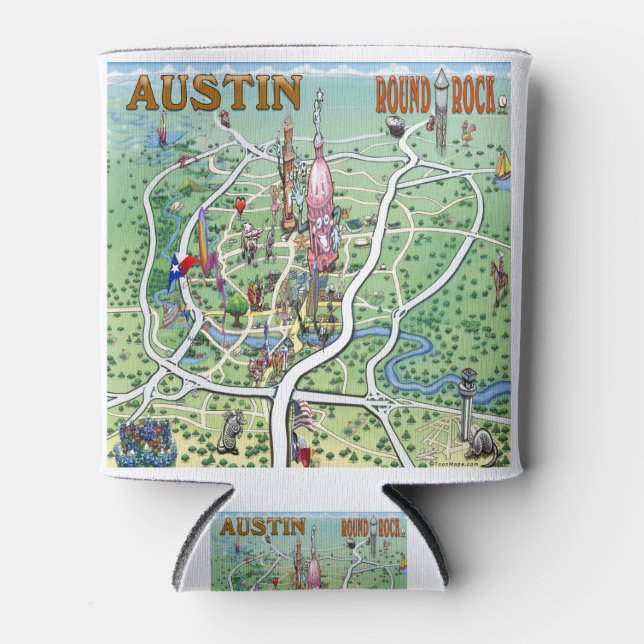 Enfriador De Latas Austin Round Rock Texas Fun Map (Anverso)