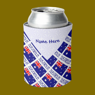 Enfriador De Latas Australia Bandera Australiana Tiled Azul Personali
