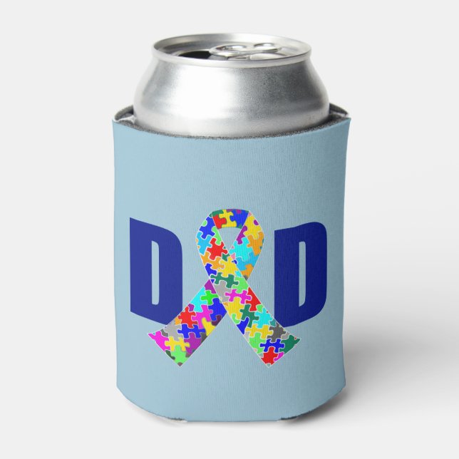 Enfriador De Latas Autism Dad Blue Awareness Ribbon (Lata Anverso)