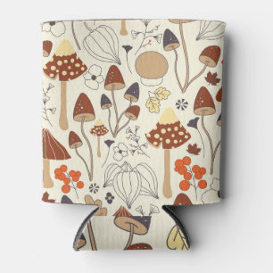 Enfriador De Latas Autumn Mushrooms Flores Patrón sin rompeolas