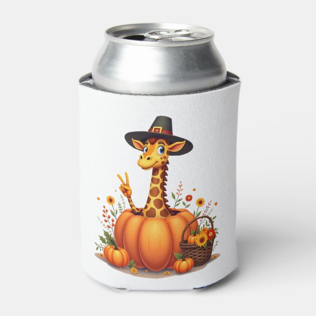 Enfriador De Latas Autumn Pumpkin Fall Giraffe Thanksgiving Womens Me (Lata Anverso)
