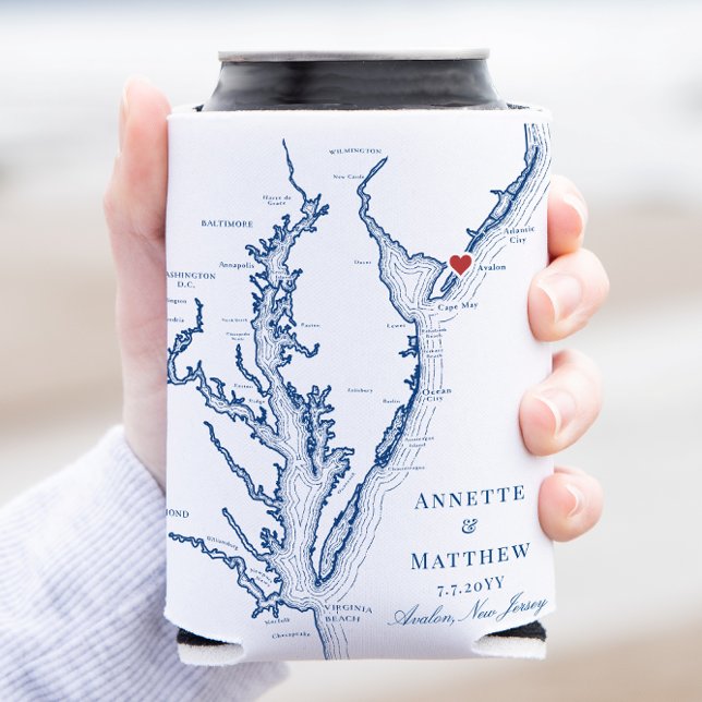 Enfriador De Latas Avalon New Jersey Elegant Wedding Refrigerador de  (Elegant Avalon New Jersey Wedding Favor Can Coozie with Jersey shore map from Coastal Map Designs)
