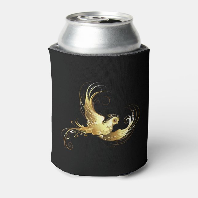 Enfriador De Latas Ave dorada sobre fondo negro (Reverso de la lata)