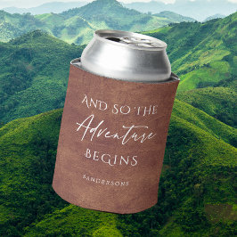 Enfriador De Latas Aventura de cuero marrón personalizada