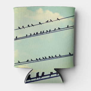 Enfriador De Latas Aves con cables, cielo azul vintage.