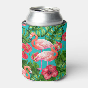 Enfriador De Latas Aves flamencas y acuarela de jardín tropical