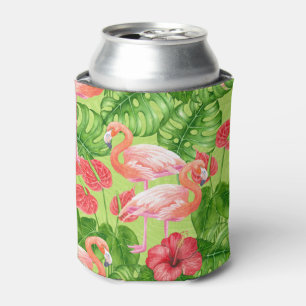 Enfriador De Latas Aves flamencas y plantas tropicales