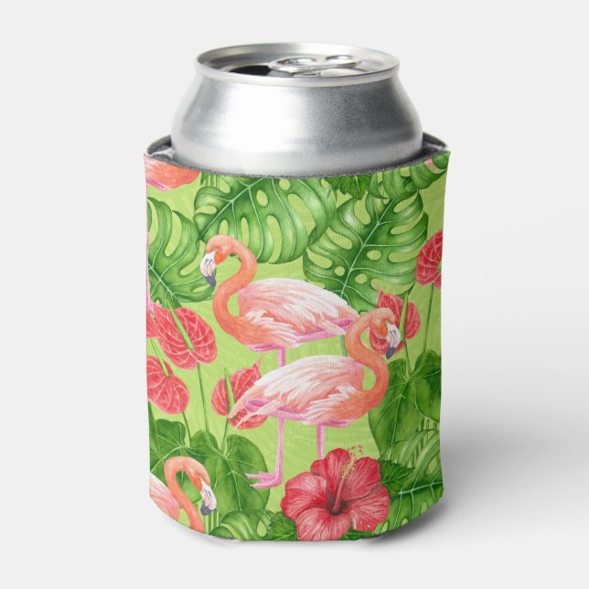 Enfriador De Latas Aves flamencas y plantas tropicales (Lata Anverso)
