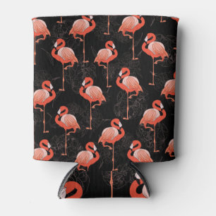 Enfriador De Latas Aves Flamingos: Diseño Textil Vintage