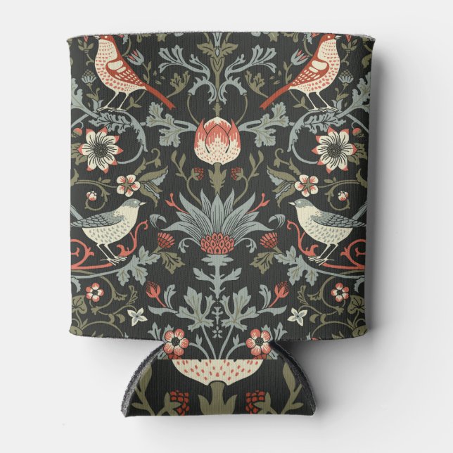 Enfriador De Latas Aves florales negras encantadas (Anverso)