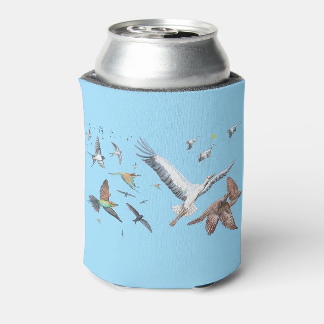 Enfriador De Latas Aves migratorias rastreando su Ilustracion de vuel (Reverso de la lata)