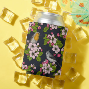 Enfriador De Latas Aves y flores en negro