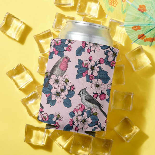 Enfriador De Latas Aves y flores en rosa (Verano in situ)