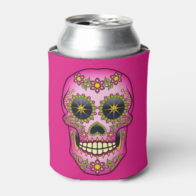 Enfriador De Latas Azúcar Skull Magenta Floral (Lata Anverso)