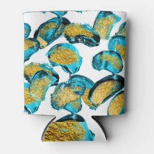 Enfriador De Latas azul acuático, turquesa, dorado.