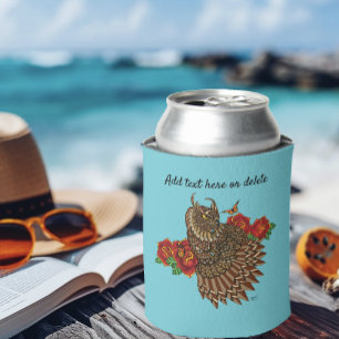 Enfriador De Latas Azul de Búho Roses Rojos