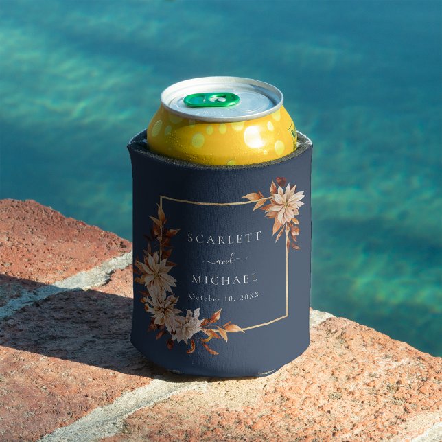 Enfriador De Latas Azul de la Marina Caída (Fall Navy Blue Floral Can Cooler by Painted Paperie

)