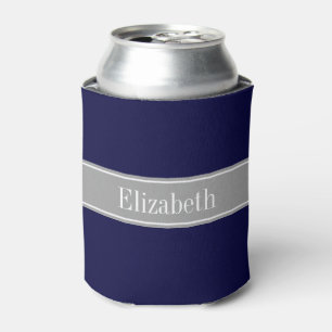 Enfriador De Latas Azul de la Marina Sólida, Monograma con nombre de